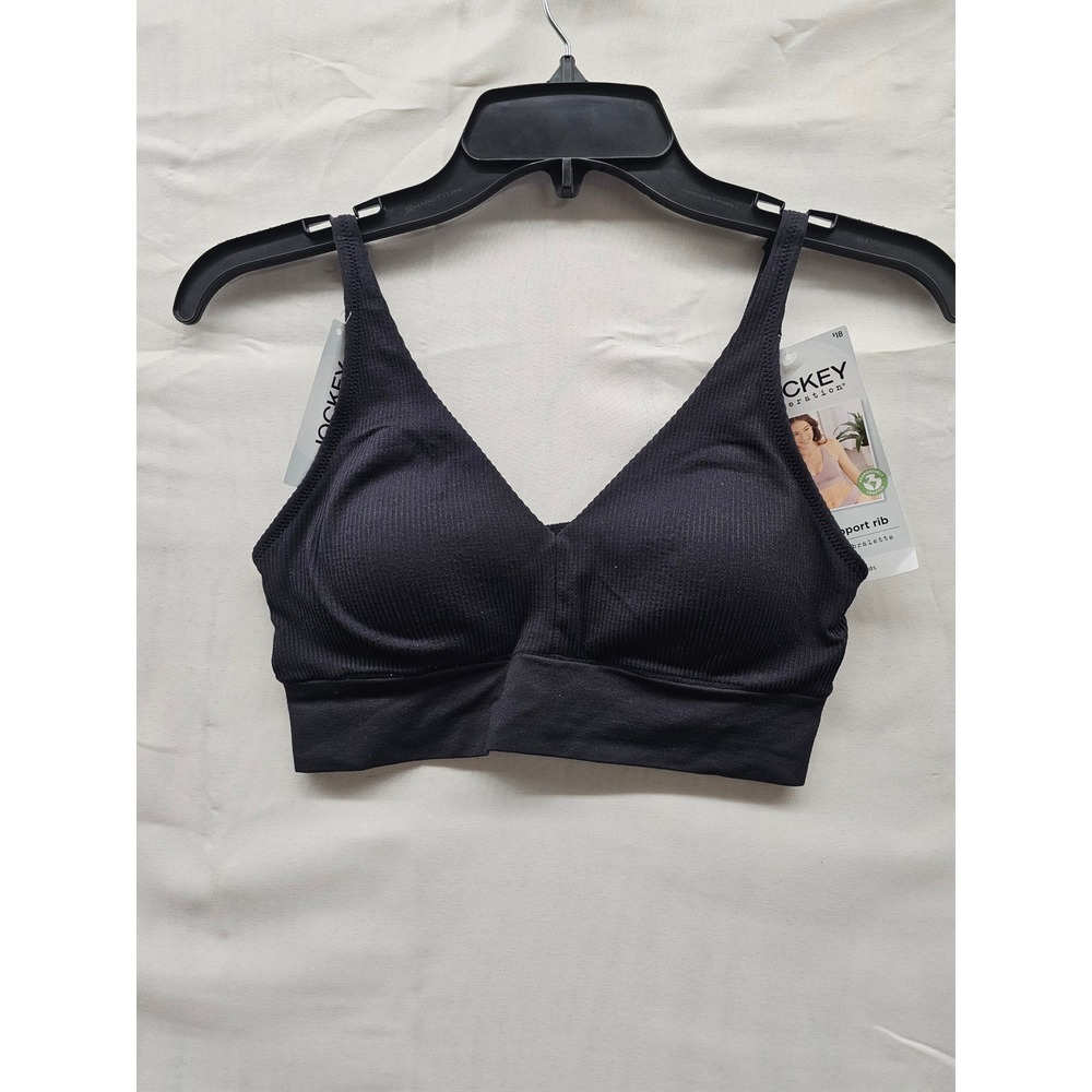 Jockey Generation Women Black Ribbed Support Rib Bralette‎ Wirefree Med